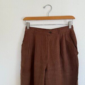 Vintage Ralph Lauren Brown Silk Pleated Trousers 26" Waist
